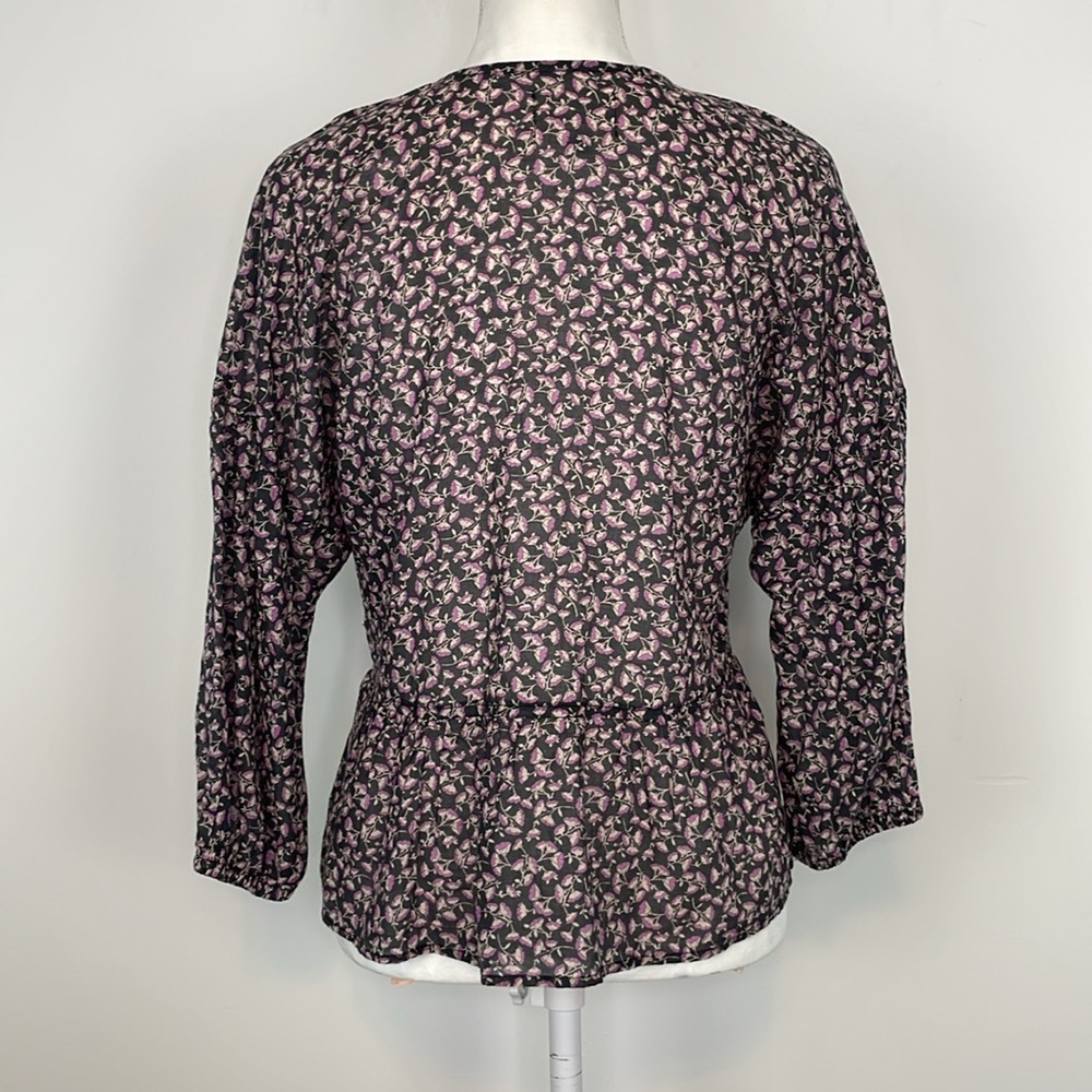 MCGUIRE Gray and Purple Floral Long Sleeve Cotton Peplum Blouse. Size Small. - Picture 7 of 12